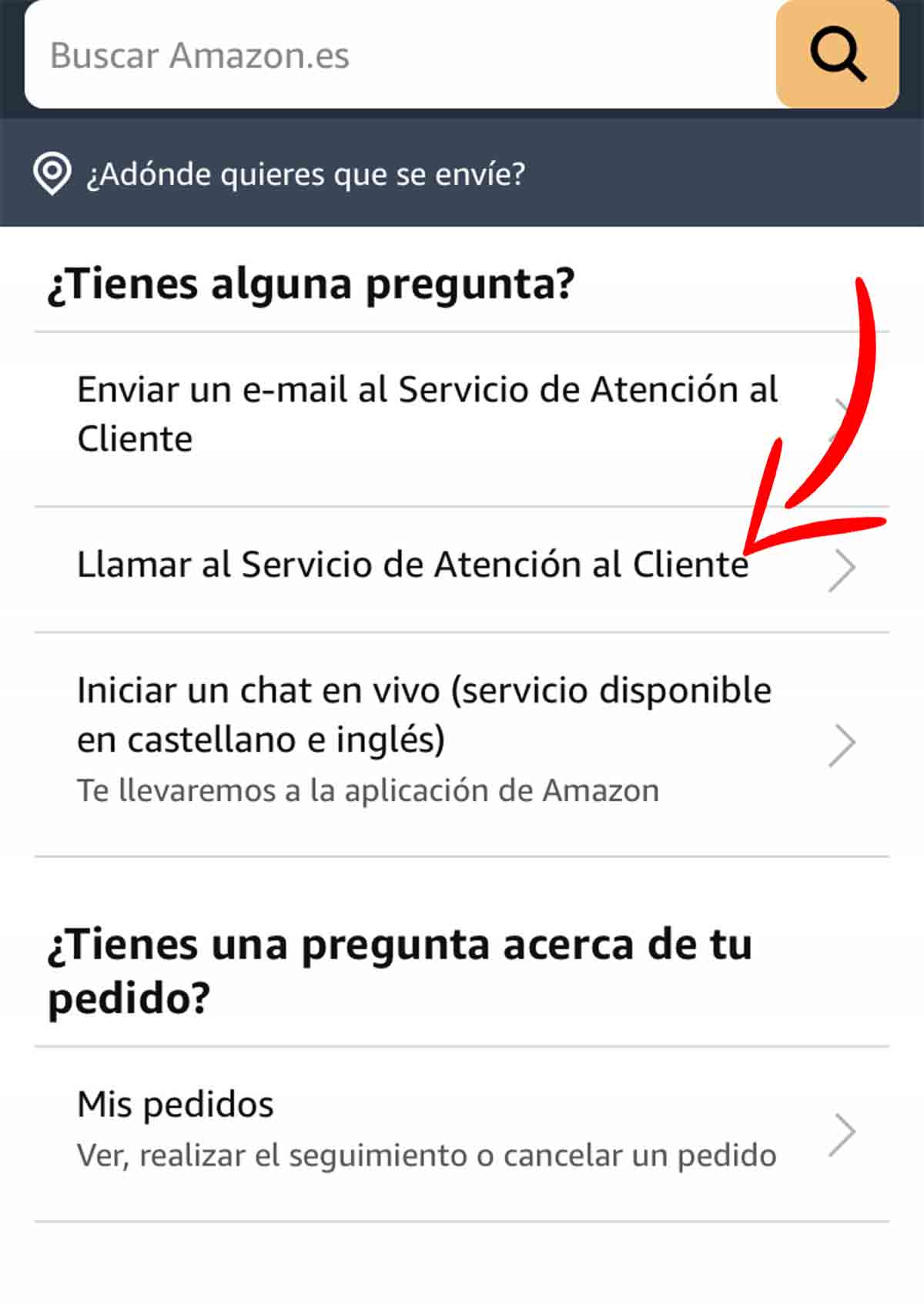 Vías para contactar en Amazon