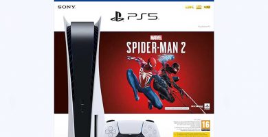Pack de consola PlayStation 5, mando y videojuego Spider-Man 2.