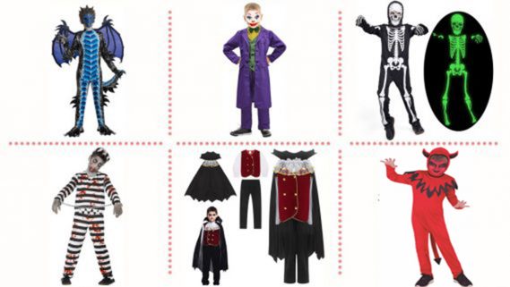Selección de disfraces de Halloween para niños.