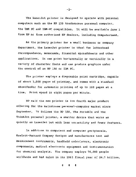 Documento que acredita que la primera impresora costaba 3.500 dólares