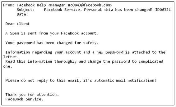 Mensaje de malware usando Facebook