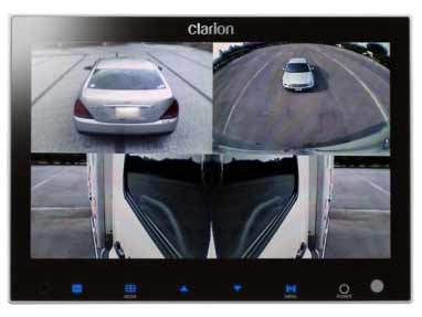 Monitor con las 4 cámaras instaladas del sistema Clarion para el coche.