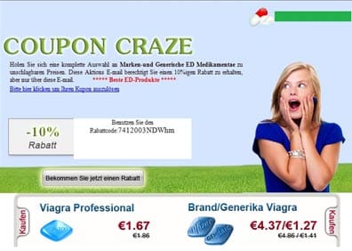 Spam donde se utiliza la técnica del 'cupón descuento' para publicitar las pastillas falsas de Viagra.