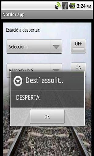Pantalla de Notdor, app que te despierta cuando llegas a tu estación de tren.