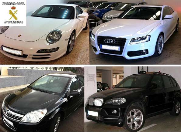 Coches decomisados tras la estafa con hipotecas falsas.
