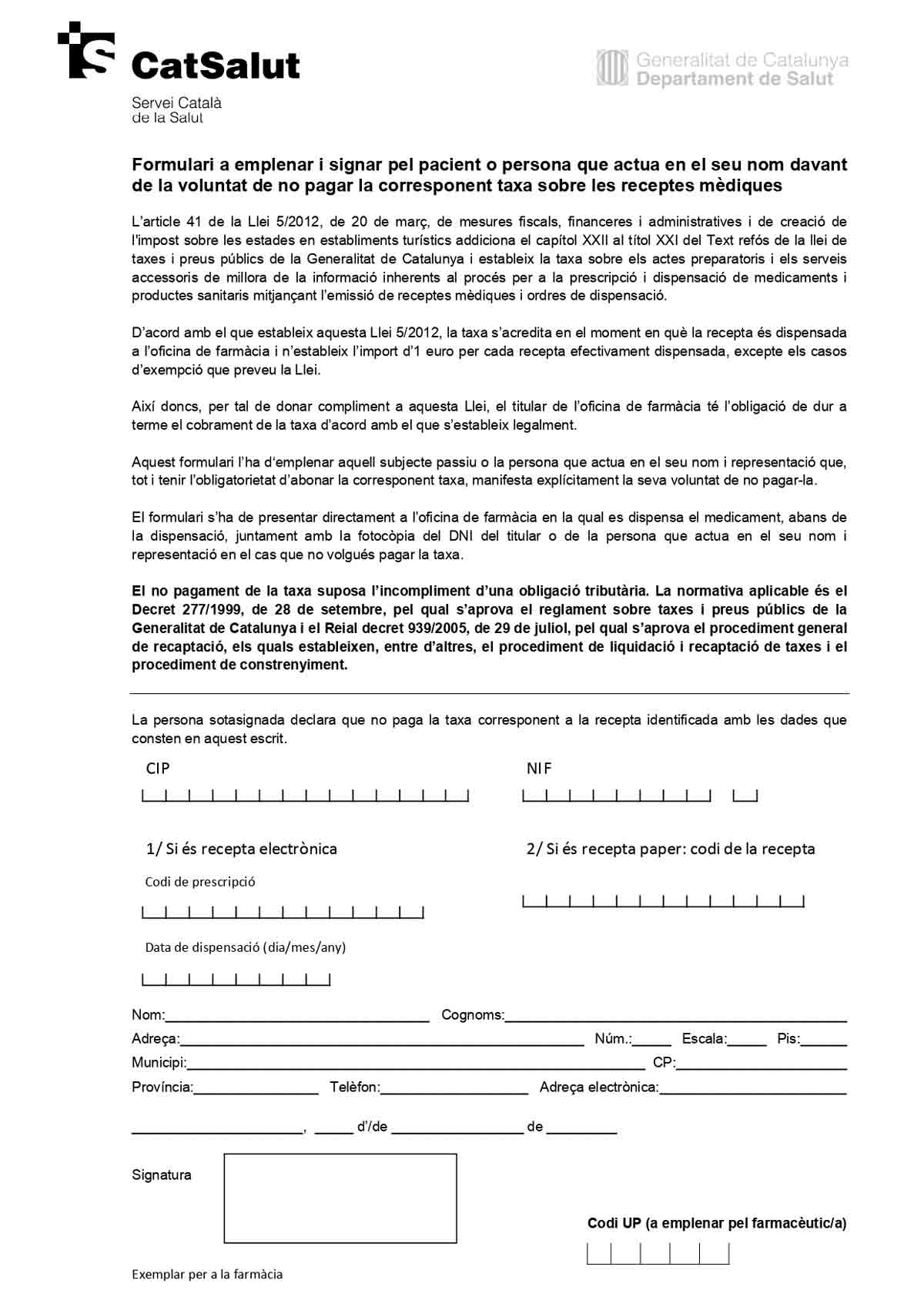 Formulario para Cataluña página 1 