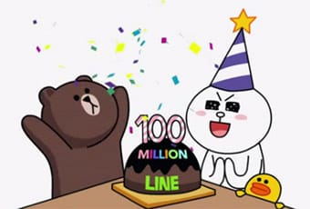 Imagen de celebración de los 100 millones de usuarios en LINE.