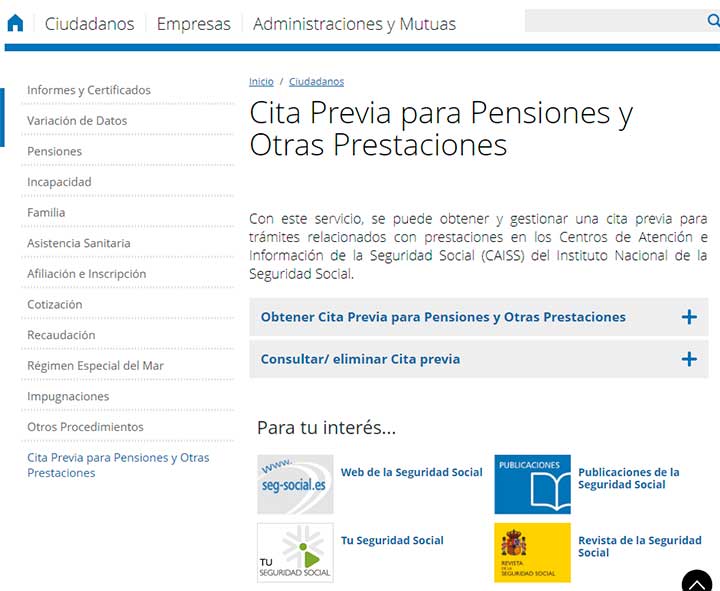 solicitar cita seguridad social pensiones