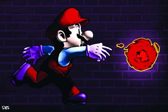 Super Mario lanzando una bola de fuego