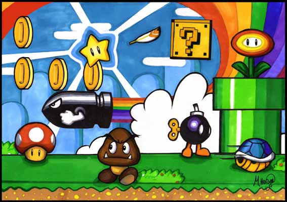 Escena del videojuego de Super Mario