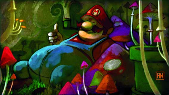 Pintura en realismo del personaje de Super Mario