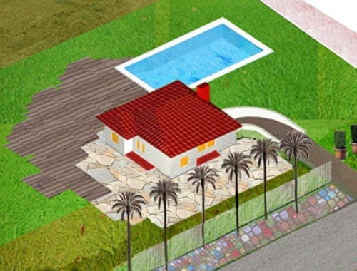 Patio y exteriores de una vivienda giratoria 