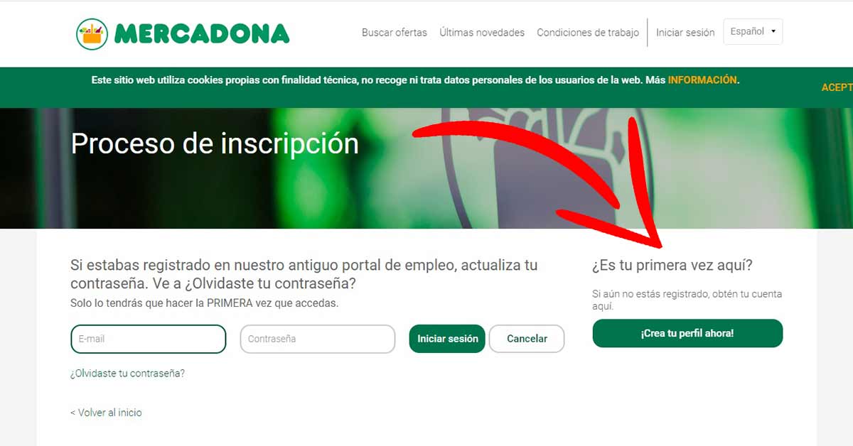 Registrar primera vez en el portal empleo de Mercadona