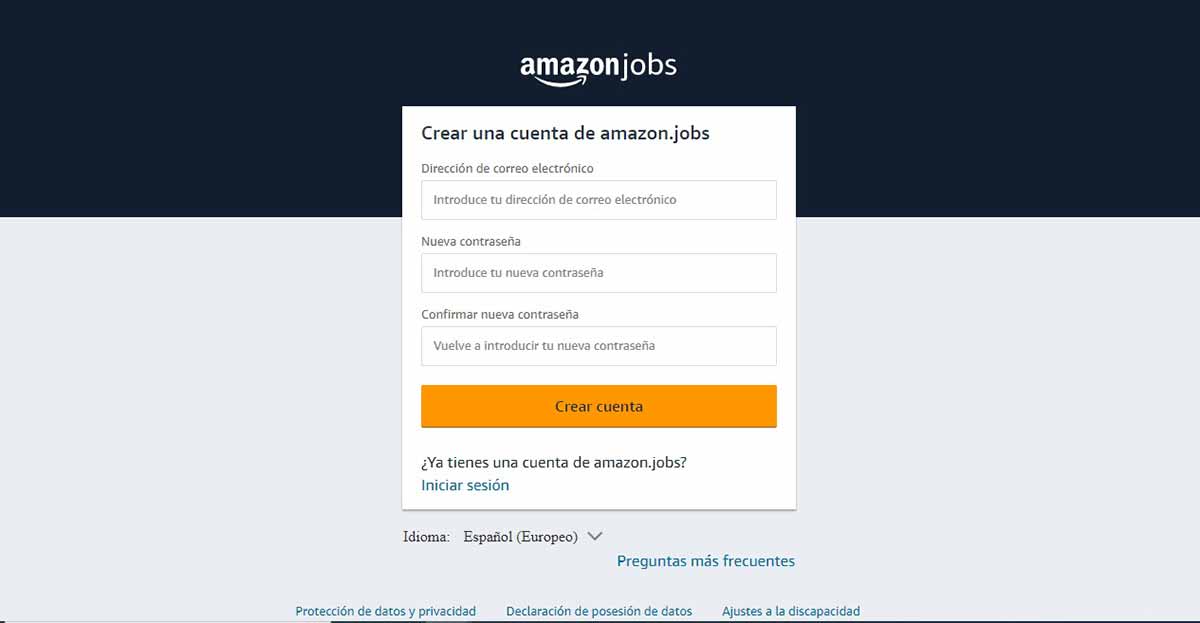 Crear una cuenta en Amazon Jobs