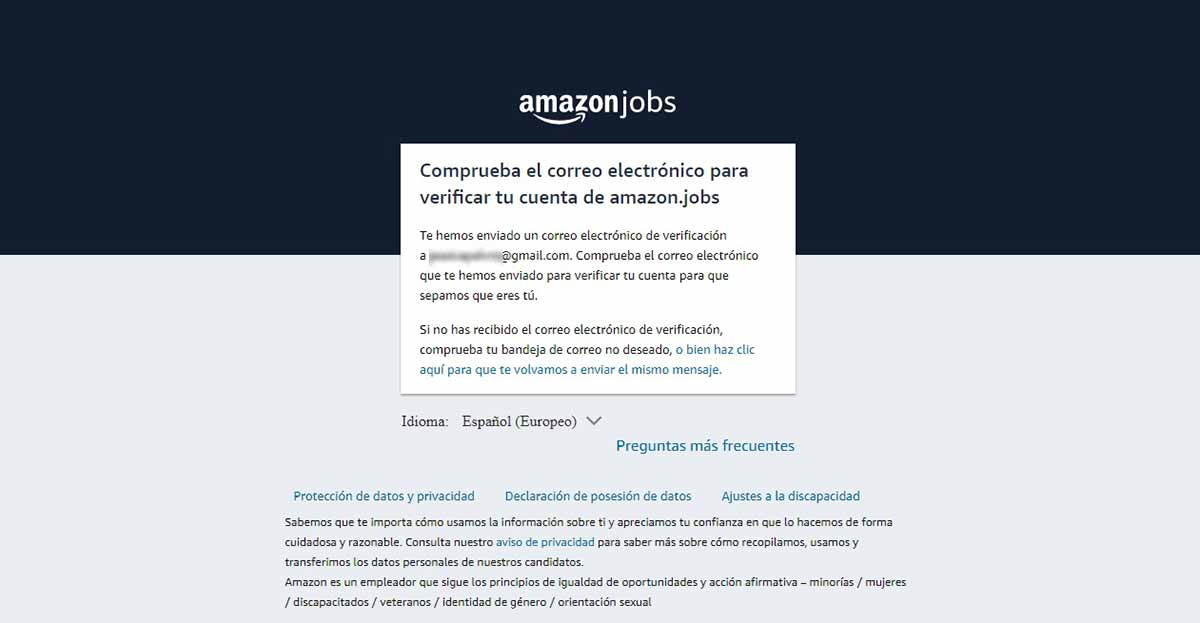 Solicitud de inscripción en Amazon Jobs