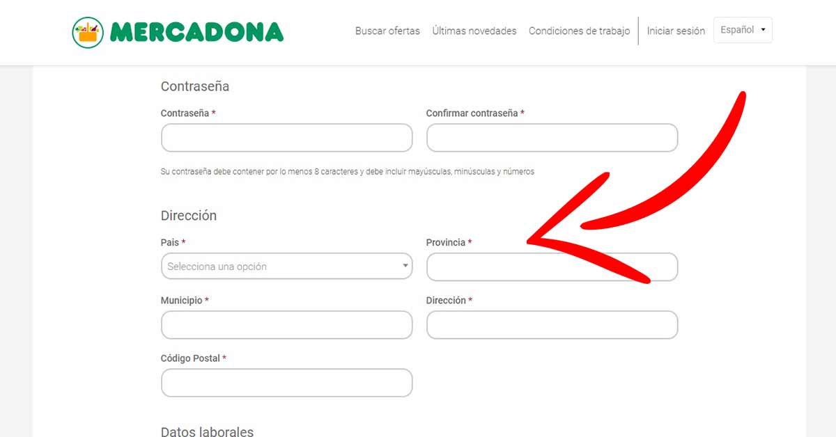 Rellenar datos personales para mandar CV a Mercadona