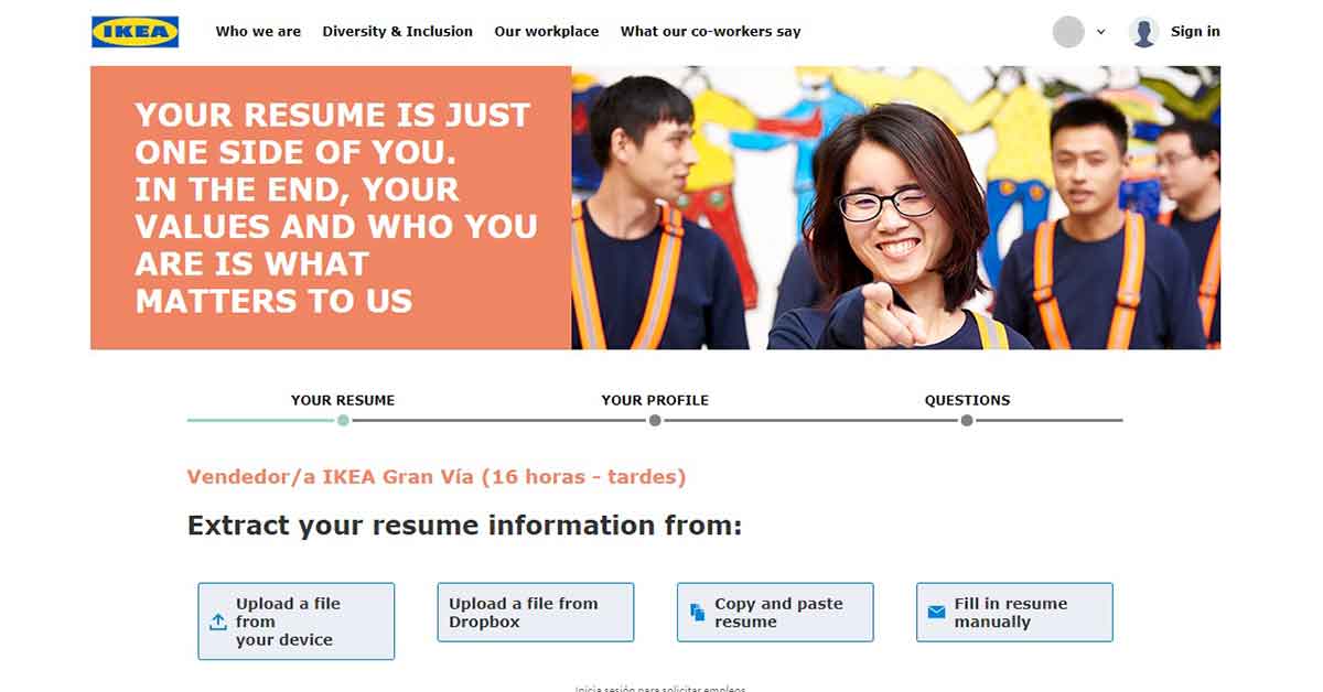 Presenta tu curriculum en la candidatura de trabajo a IKEA