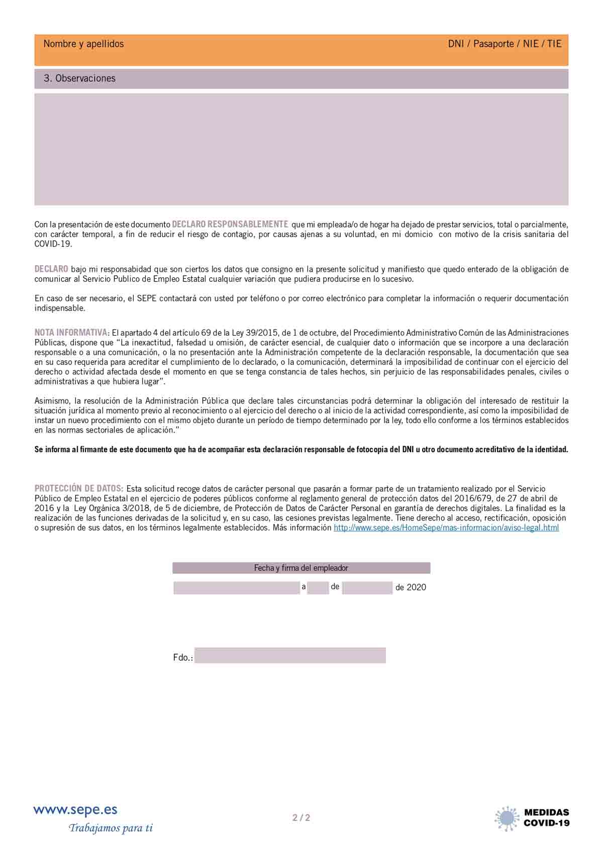 Declaración responsable empleadas del hogar página 2