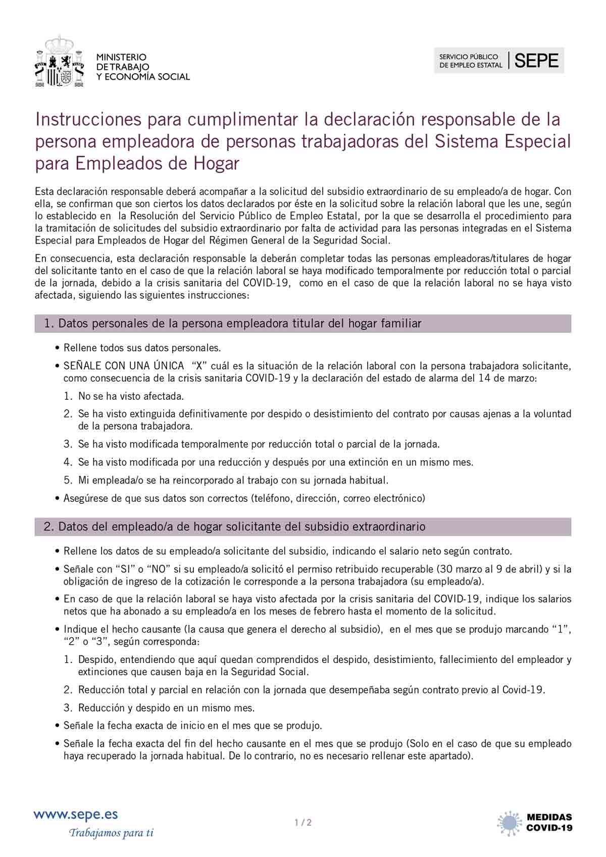 Instrucciones para el empleador página 1