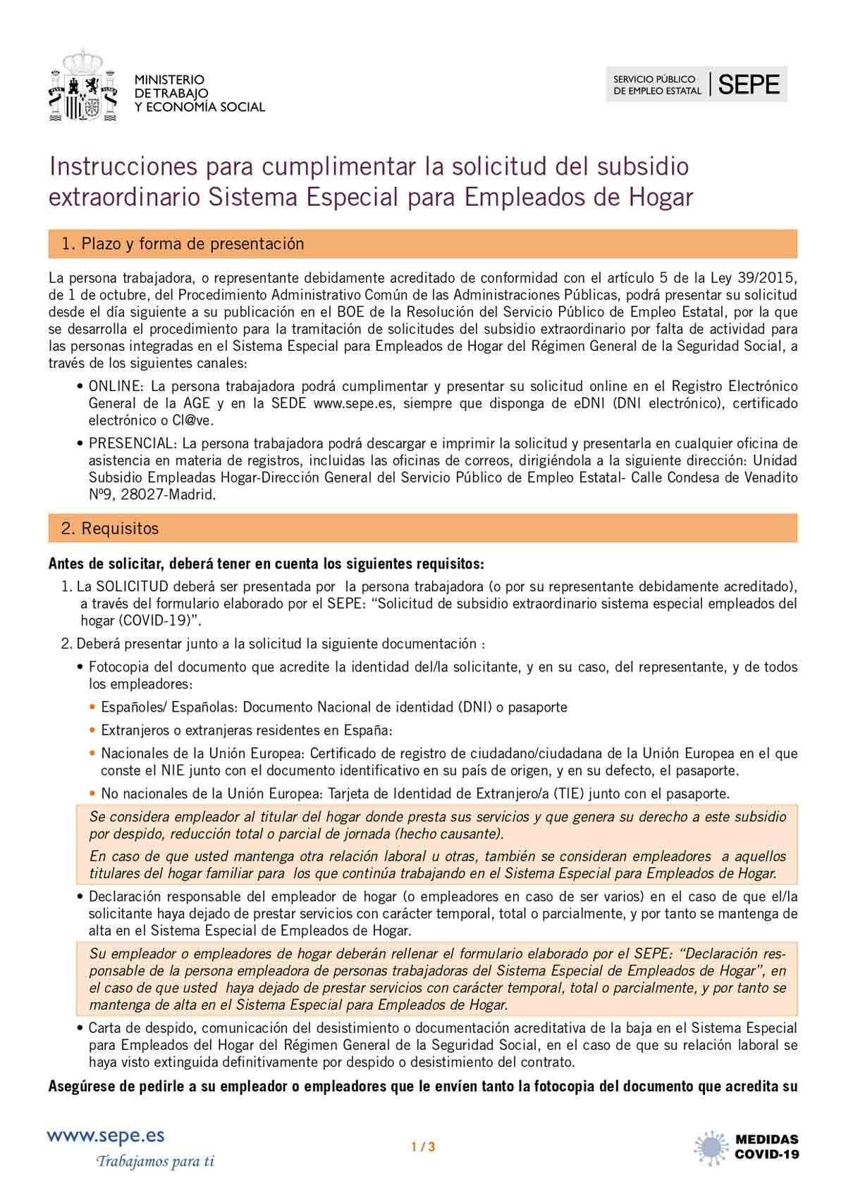 Instrucciones solicitud subsidio página 1