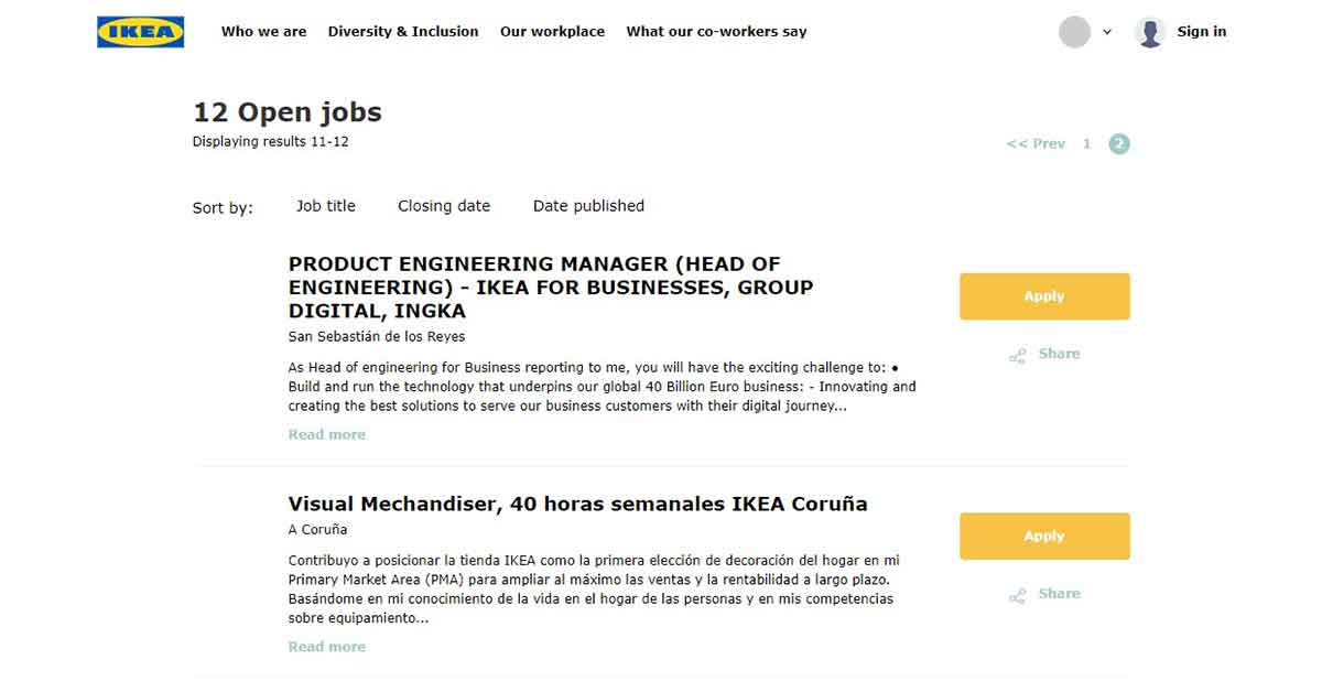 Oferta de empleo IKEA en inglés