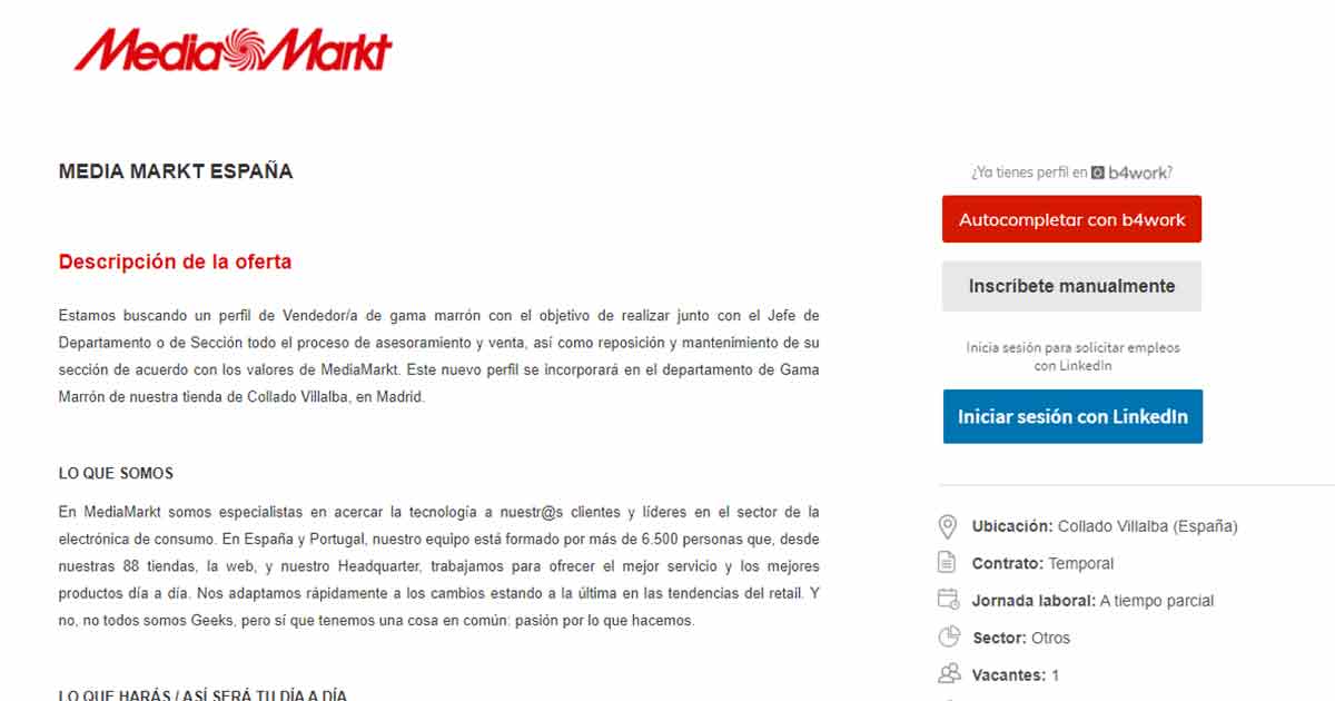 Interior de una oferta