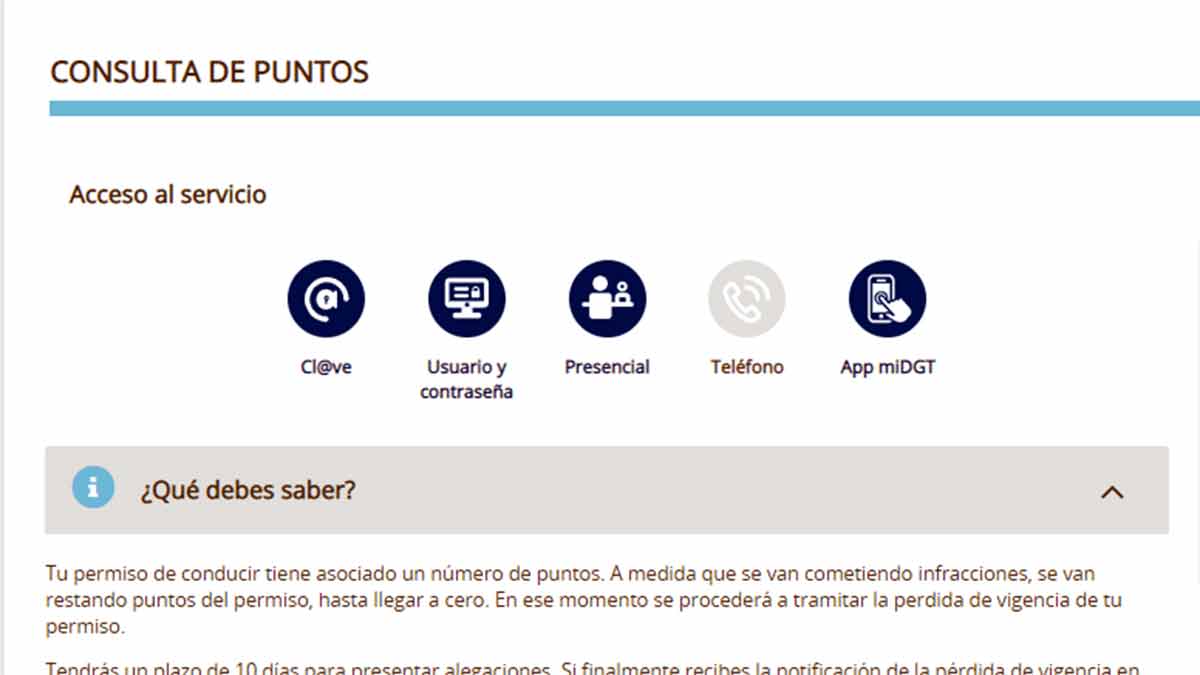 Vías para consultar los puntos del carnet