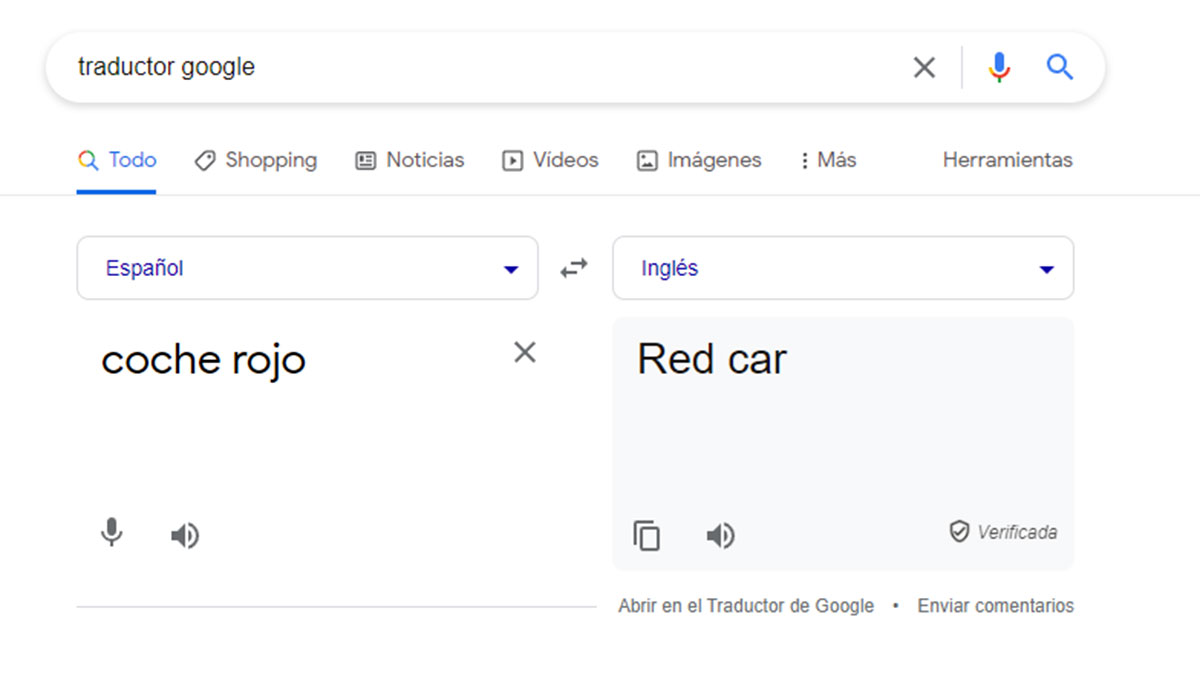 Ejemplo de traducción de Google