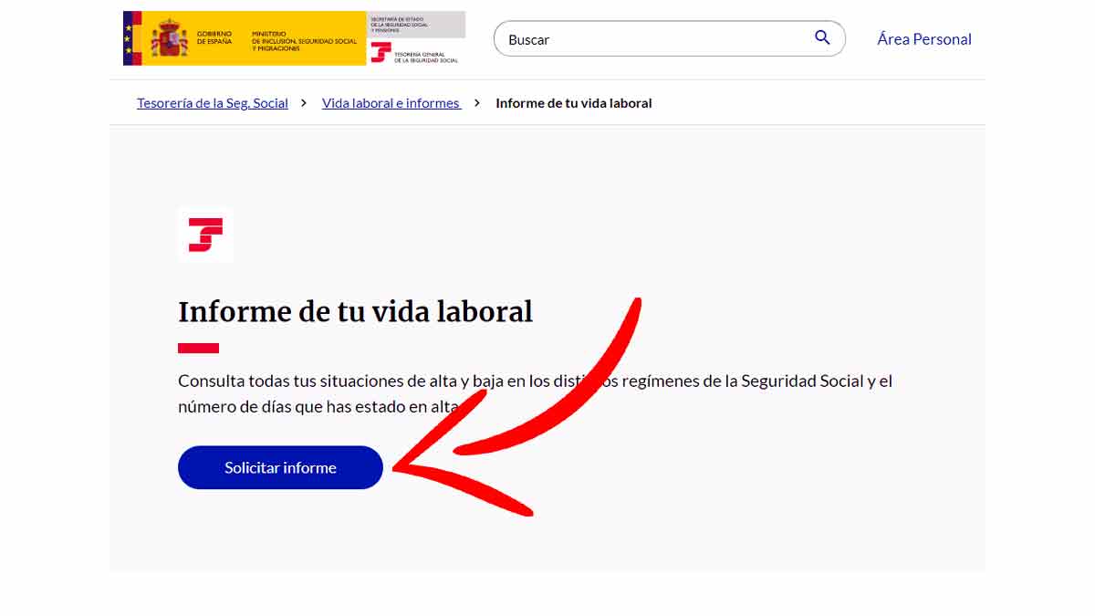 Acceso para solicitar el informe de vida laboral