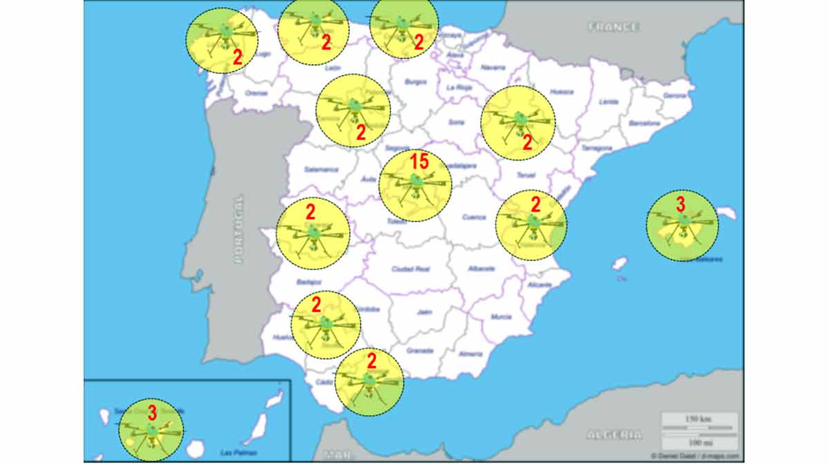 Mapa localización drones DGT