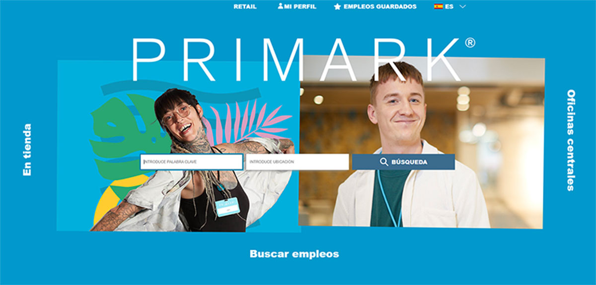 Página web del portal de empleo de Primark.