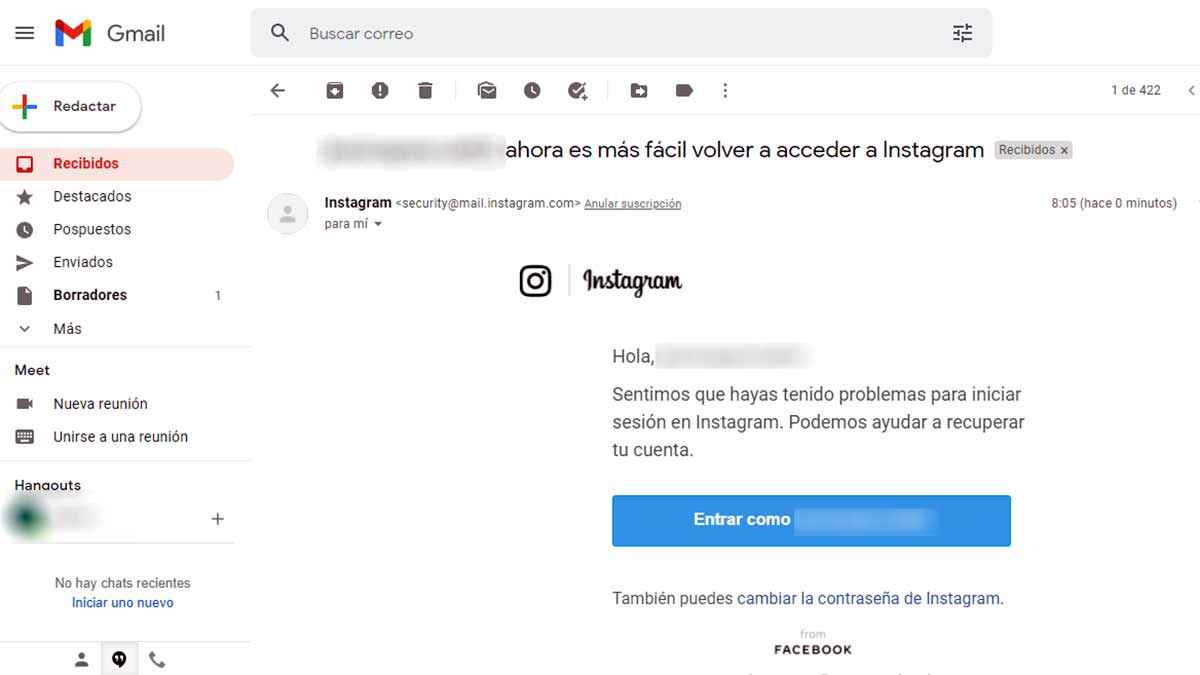 Correo para cambiar la contraseña