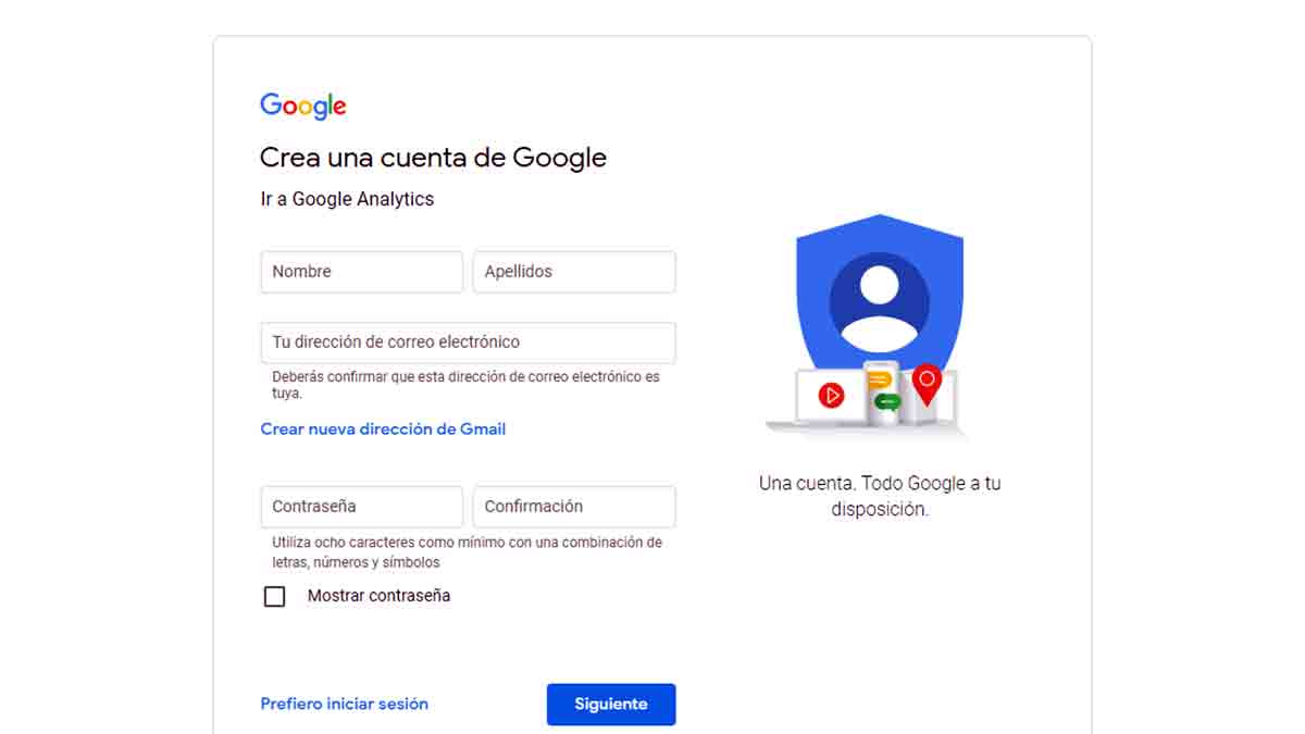 Crear cuenta Gmail