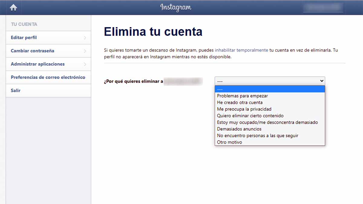Motivos eliminar cuenta Instagram