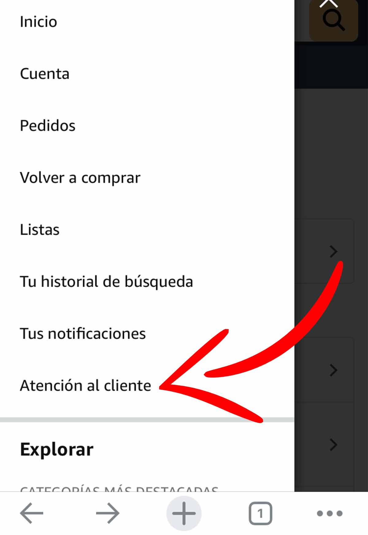 Acceso al servicio de atención al cliente de Amazon en el móvil