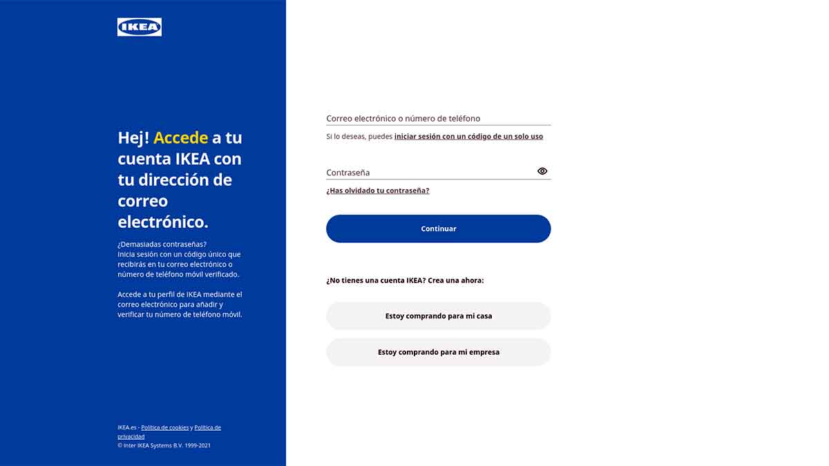 Iniciar sesión con tu cuenta en Ikea