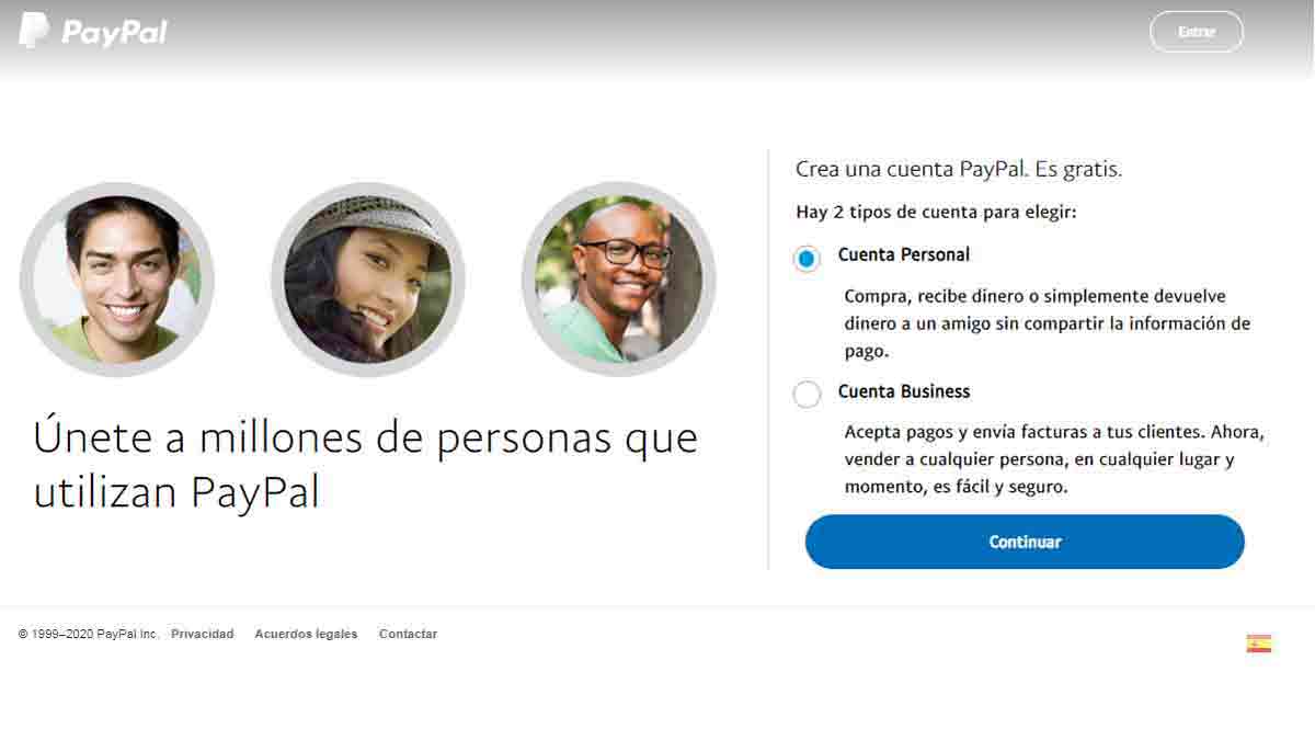 Crear una cuenta personal en PayPal