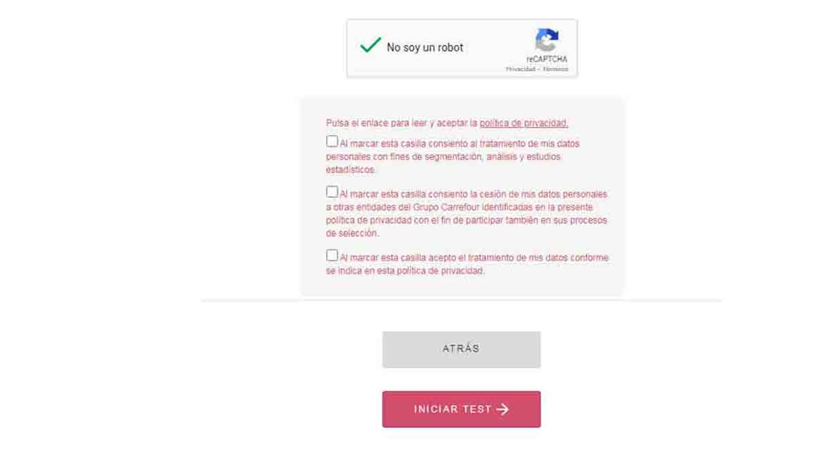 Fin del proceso de inscripción en la web de Carrefour