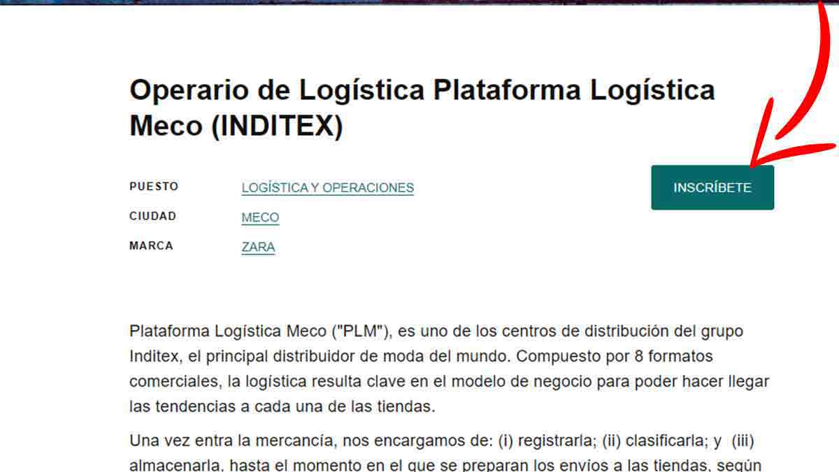 Inscribirse a una oferta de logística en Inditex