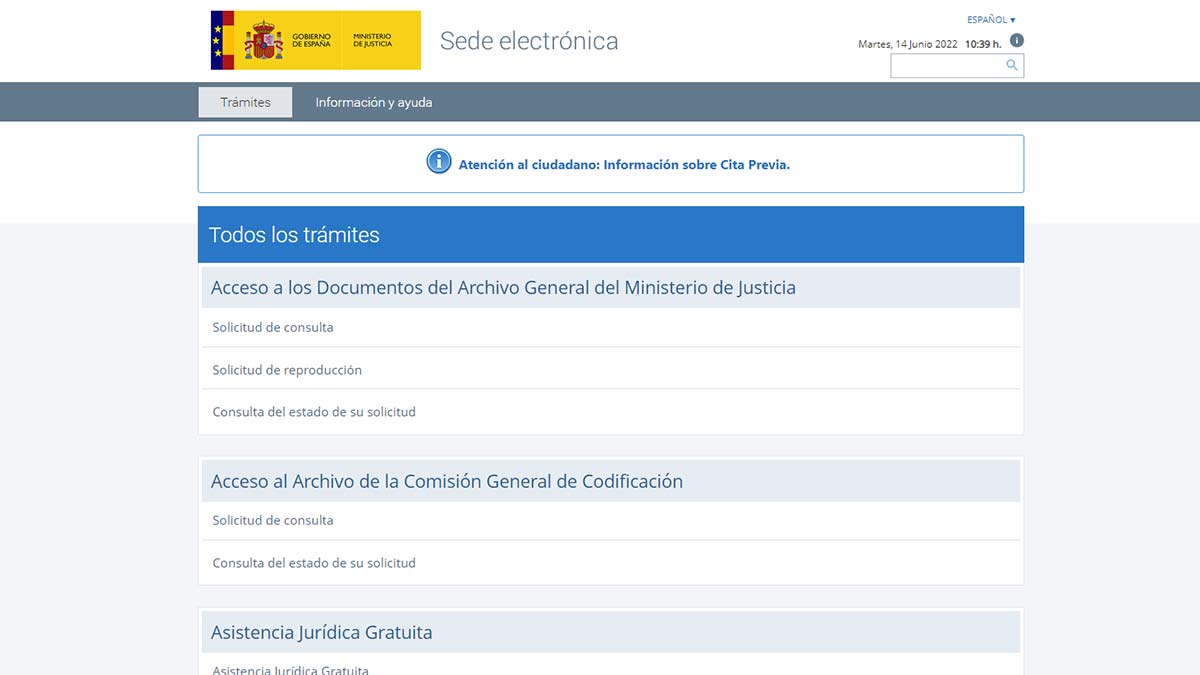 Trámites y gestiones del Ministerio de Justicia