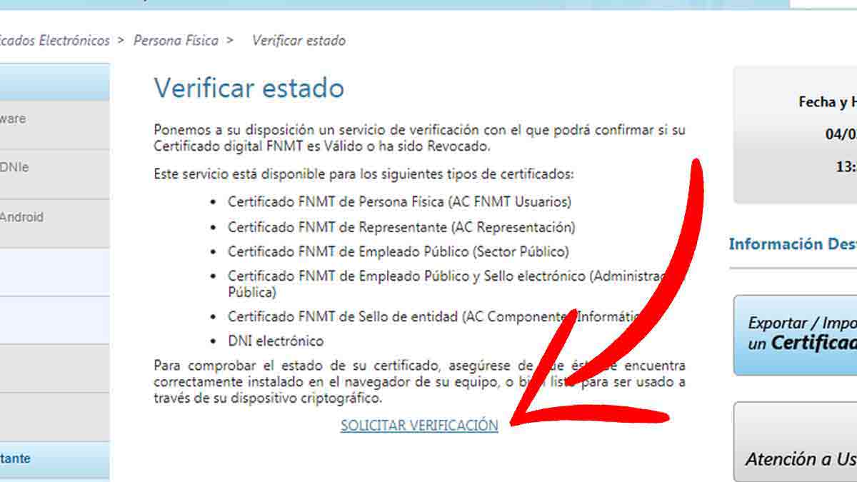Solicitar verificación del certificado digital