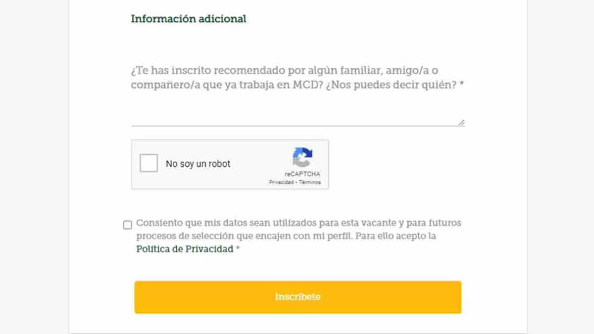 Inscribirse a la bolsa de empleo de McDonalds