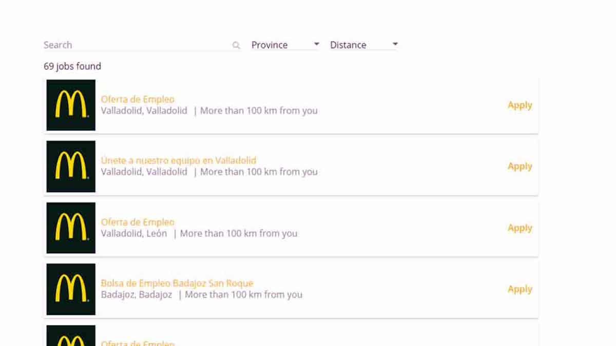 Listado de ofertas de empleo vacantes para trabajar en McDonalds