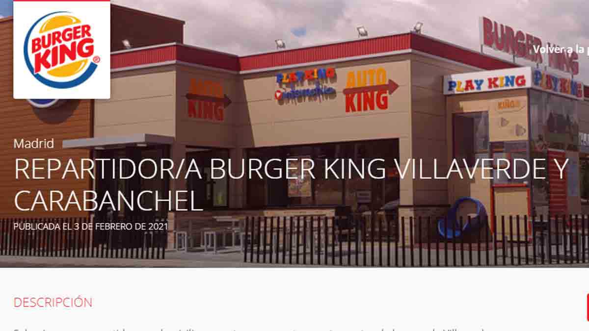 Descripción de una vacante de empleo de Burger King