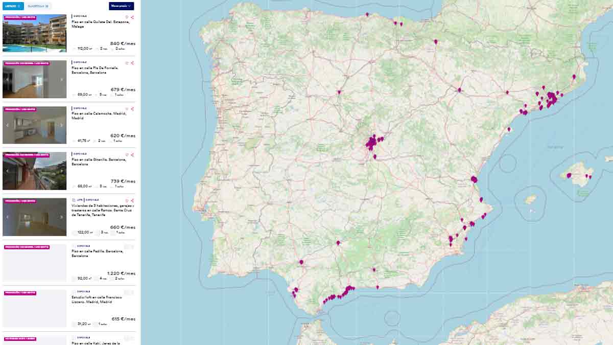 Mapa de España con las viviendas de Haya