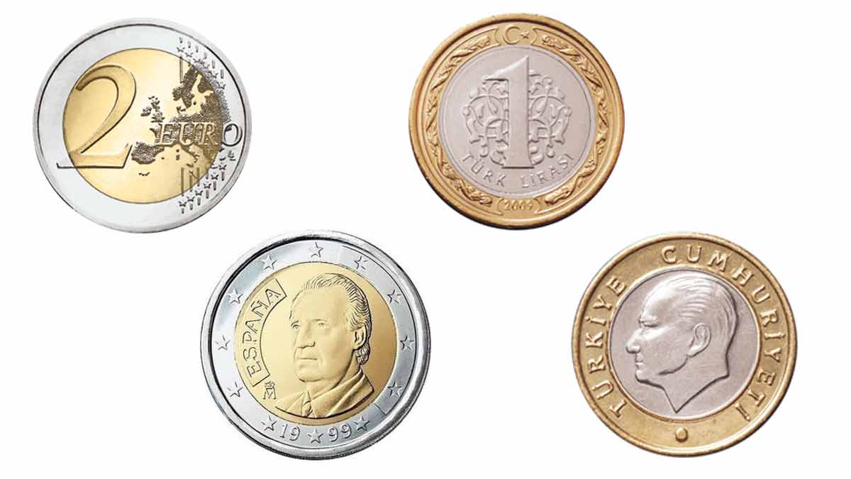 Lira turca actual y moneda de dos euros