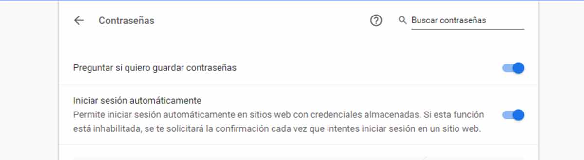 Opciones para gestionar las contraseñas