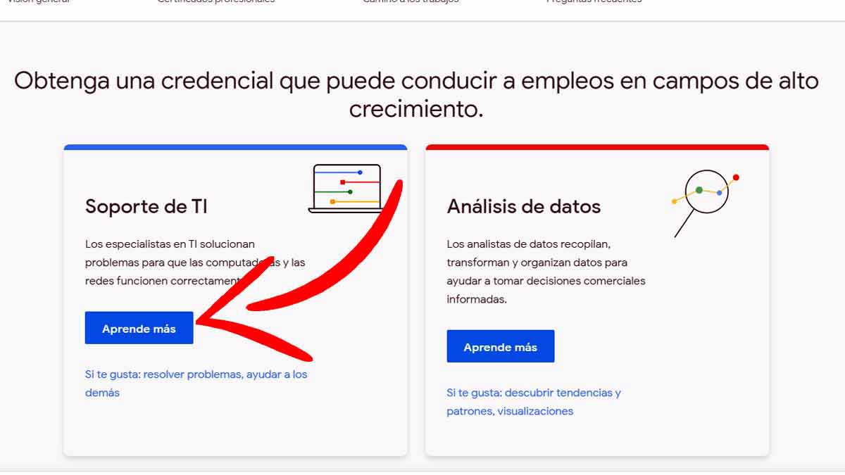Primer paso para apuntarse a loa cursos de Google
