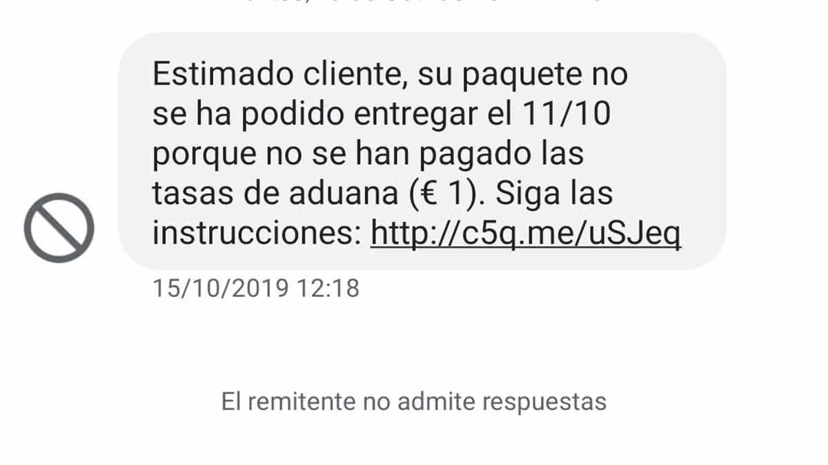 Ejemplo de un mensaje de texto fraudulento