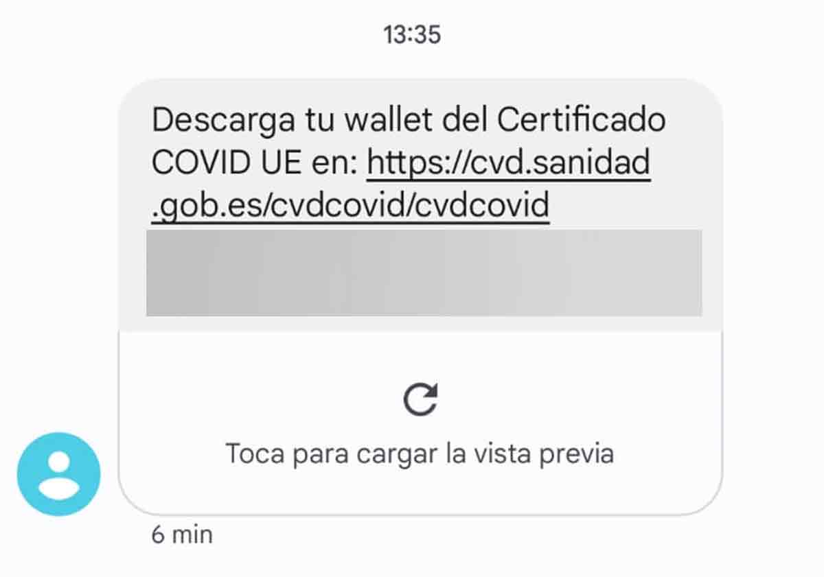 Mensaje de texto para certificado Covid